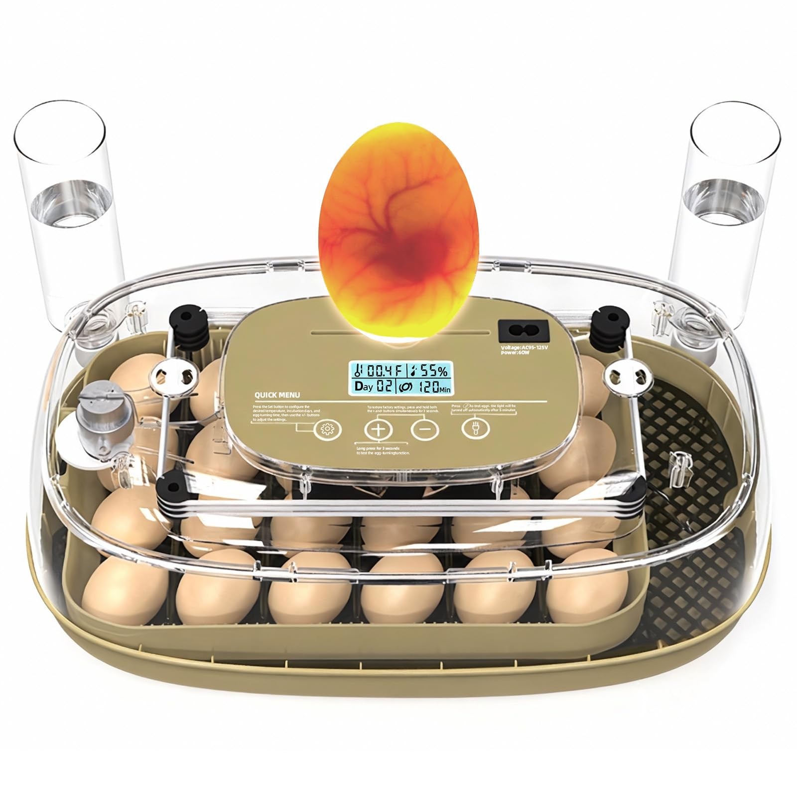24 Egg Incubator with Temperature Control & Humidity Monitoring, Automatic Eg...