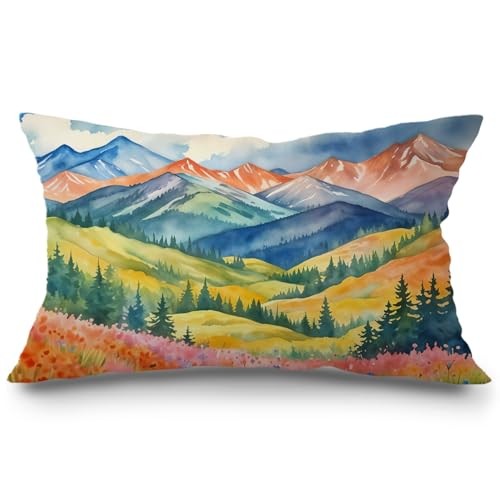 Watercolor Mountain Nature Landscape Pillow Covers Landsacpe Pillow Covers-2
