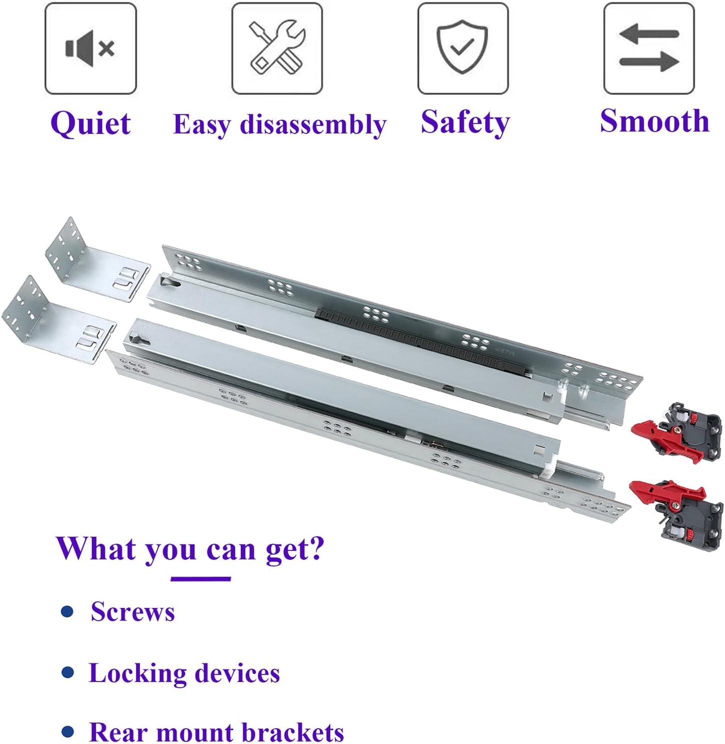 18" Undermount Soft Close Drawer Slides - 6 Pairs with Locking Device