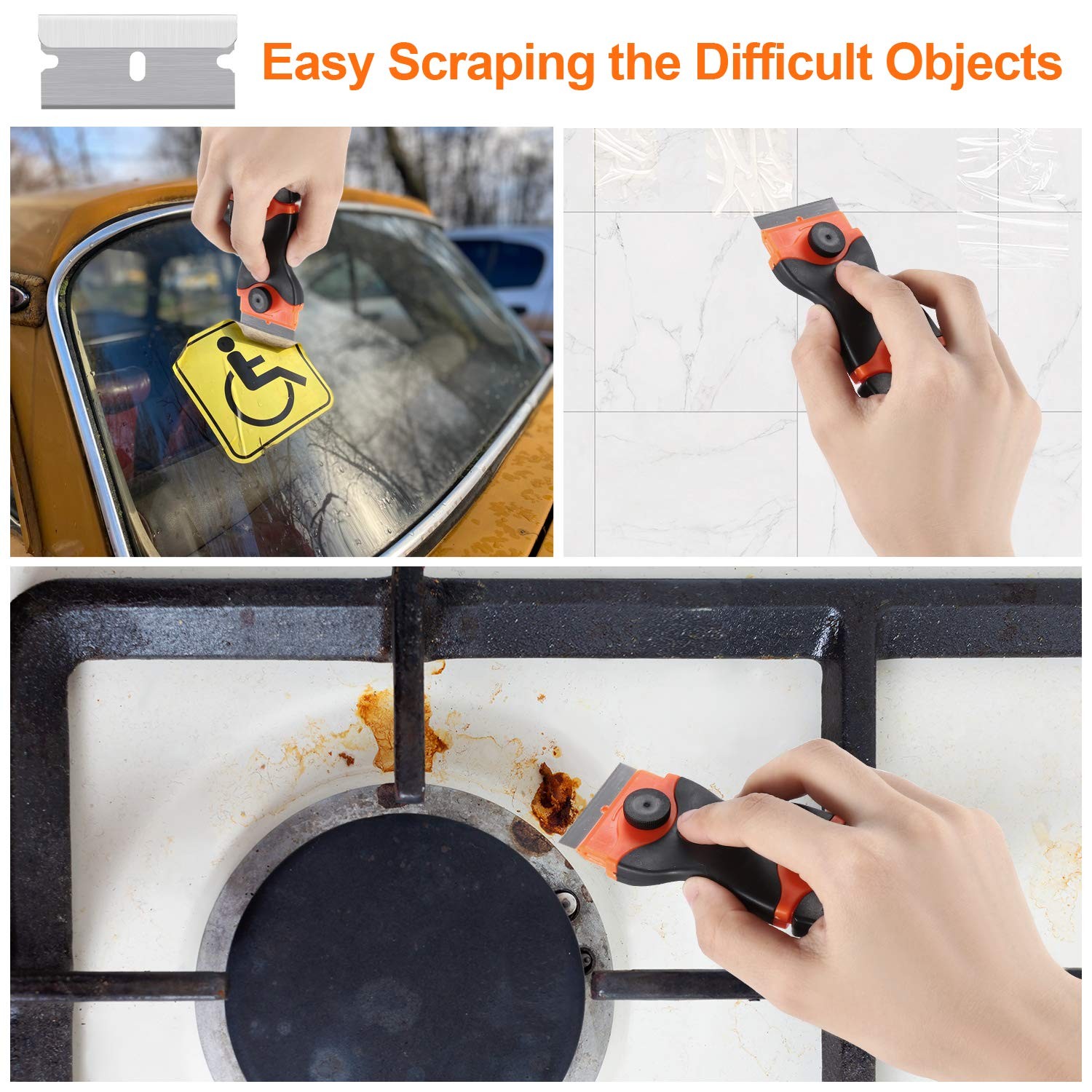 2PACK Razor Blade Scraper, 2-in-1 Scraper Tool with 12Pcs Plastic Blades and 7Pc