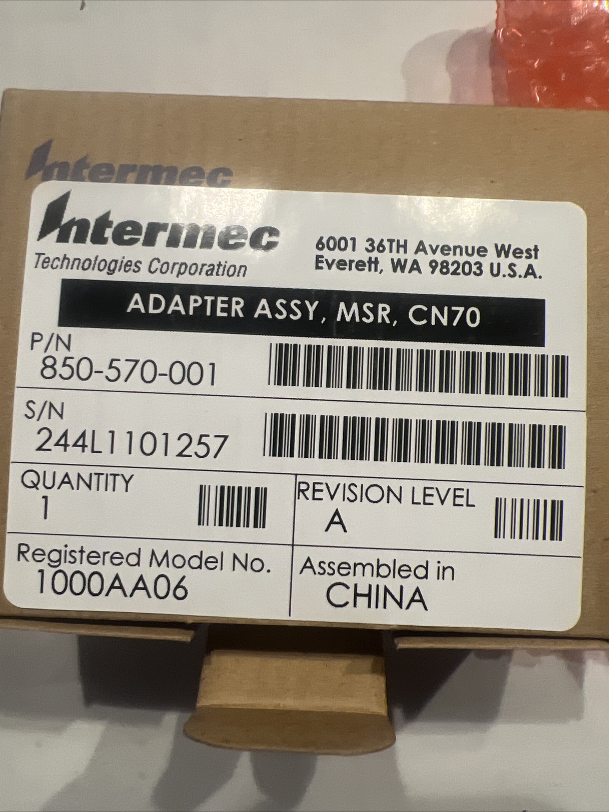 New in Box, NIB, Intermec CN70 MSR Adapter Assy P/N 850-570-001, Model 1000AA06