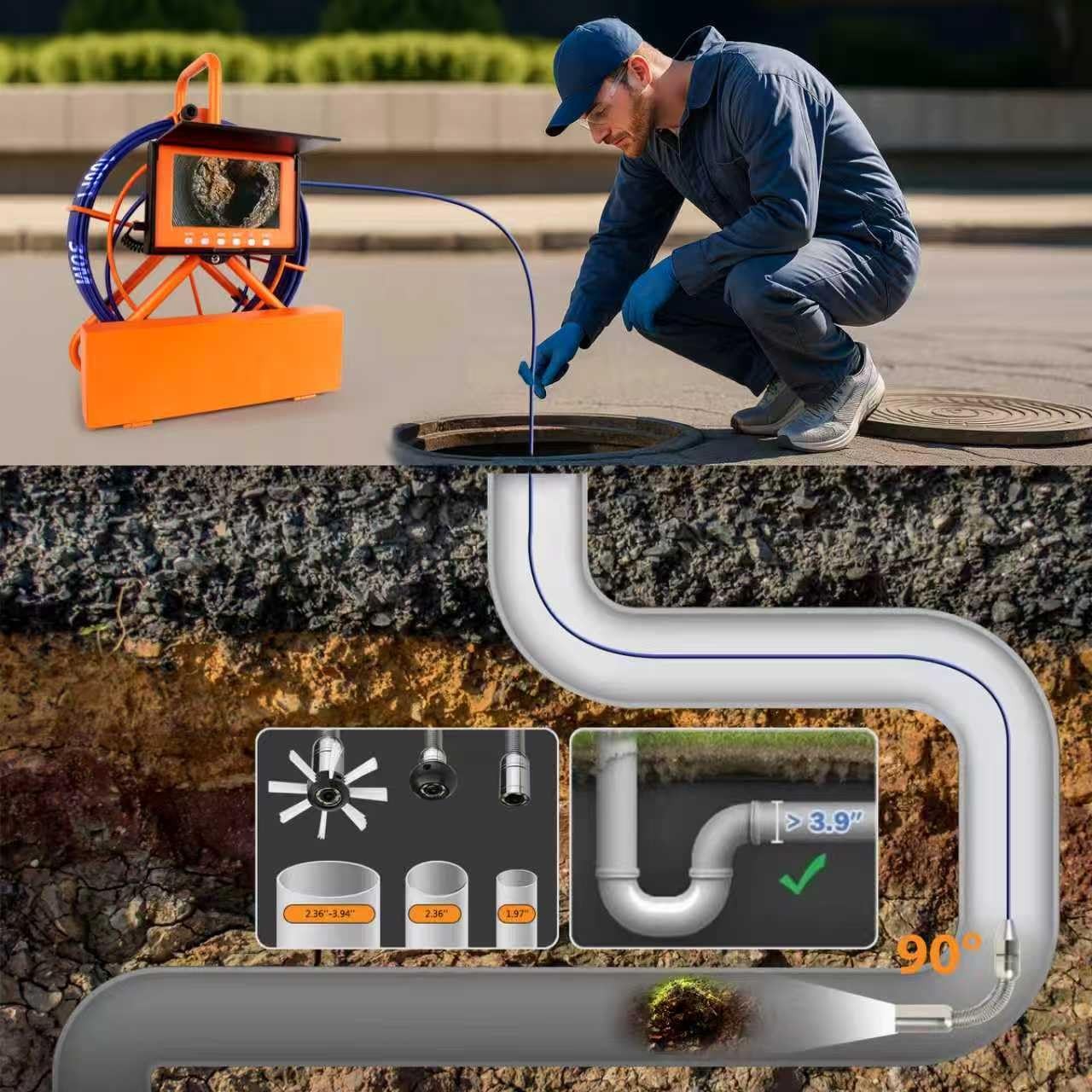 Kcapyn Sewer Camera 100FT/30M Inspection Borescope Endoscope Camera 6 LEDs 5"