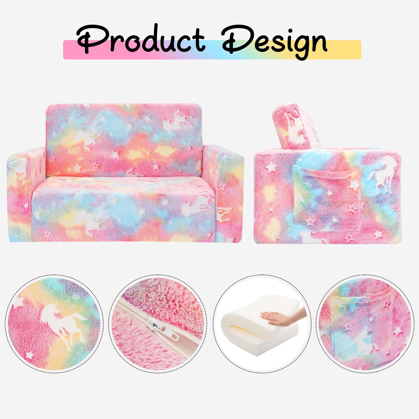 SLIGUY Kids Couch, Fold Out Kids Sofa Chair, Toddler Convertible Sofa to Loun...