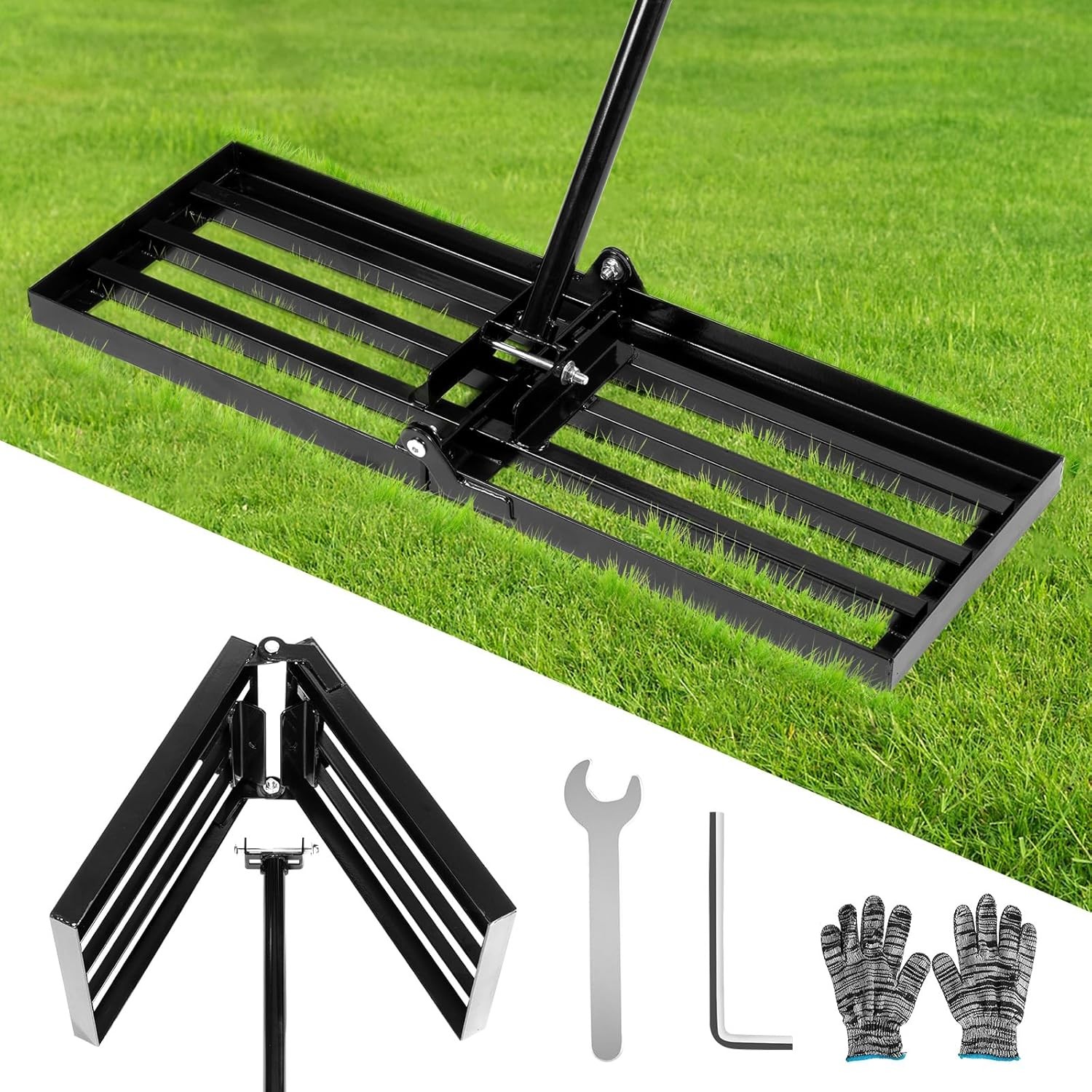 Lawn Leveling Rake, Foldable Leveling Rake with 72inch Adjustable Long Handle, D
