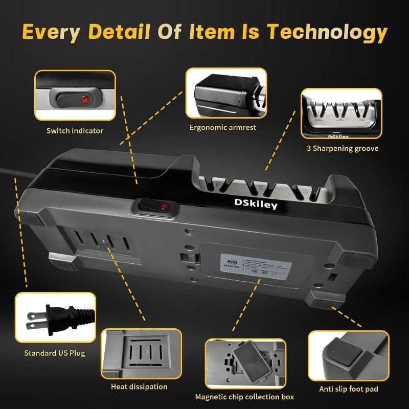 Electric Knife Sharpener for Kitchen – Professional 3-Stage 100% Diamond System