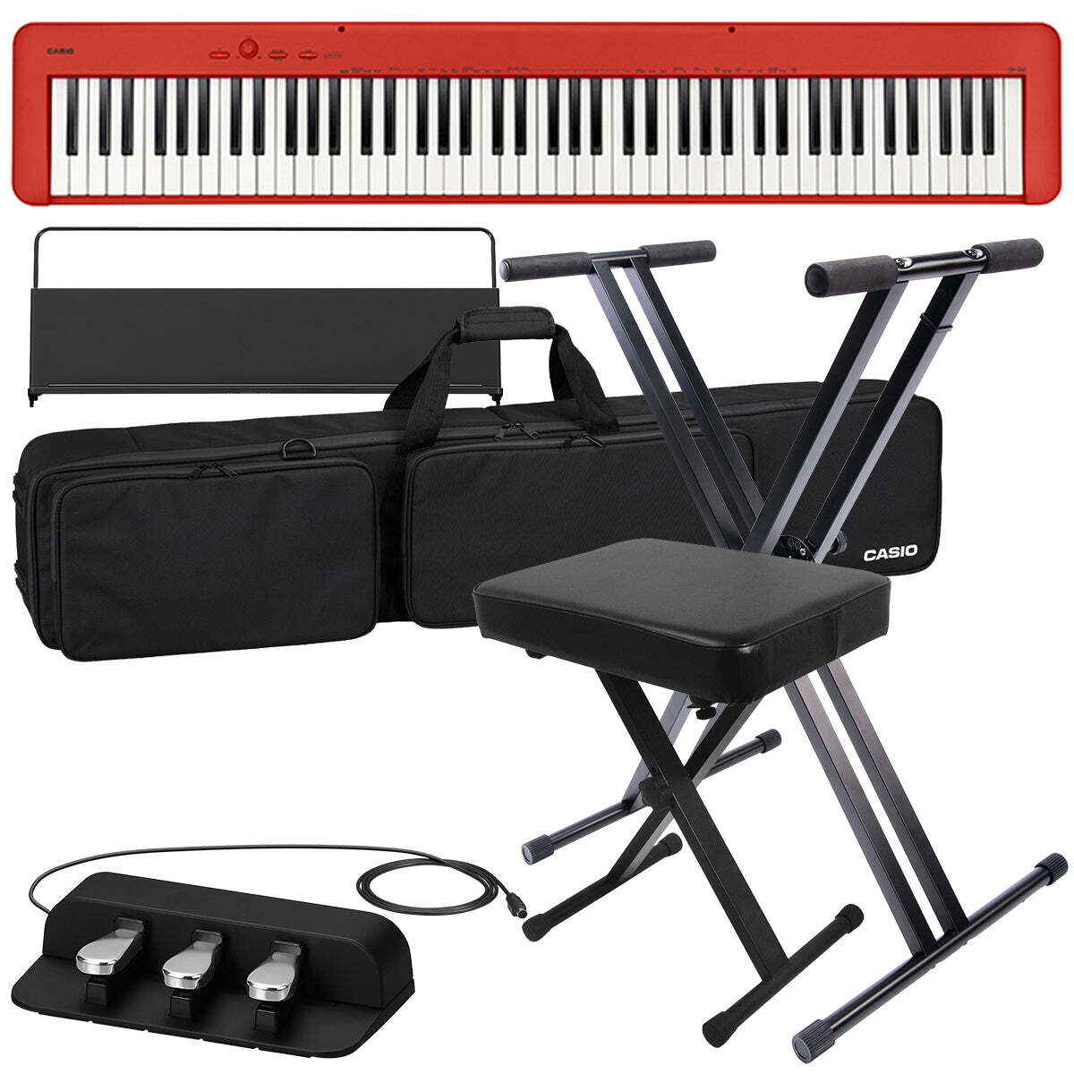 Casio CDP-S160 Compact Digital Piano - Red STAGE ESSENTIALS BUNDLE