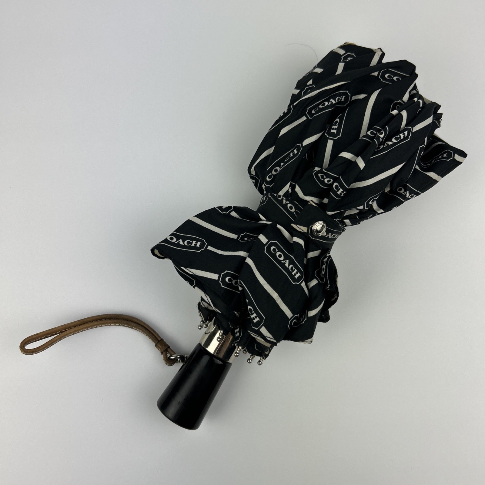 Coach Mini Umbrella Automatic Leather Wrist Strap - Works Perfectly No cover