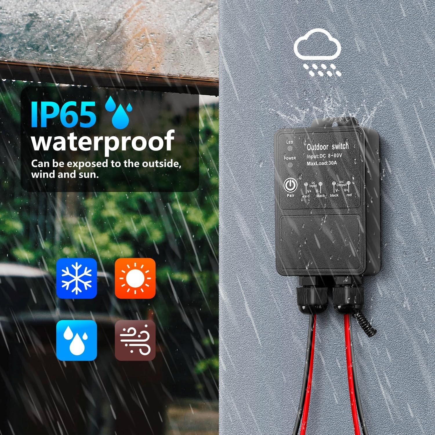 Waterproof 12V Wireless Remote Control Switch DC 8V-80V Heavy-Duty 30A