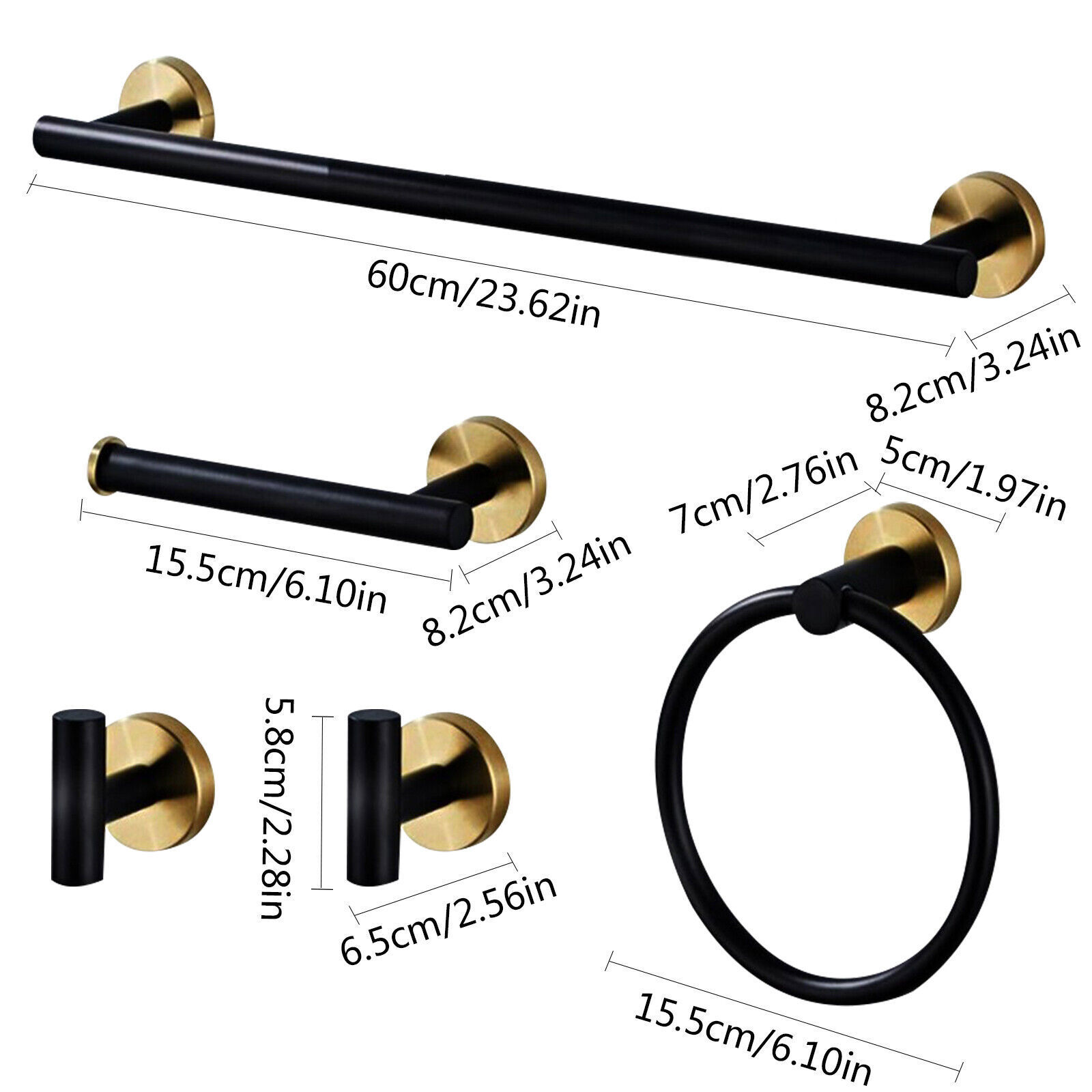 5 Piece Bathroom Bath Hardware Accessories Set Towel Bar Kit Matte Black & Gold
