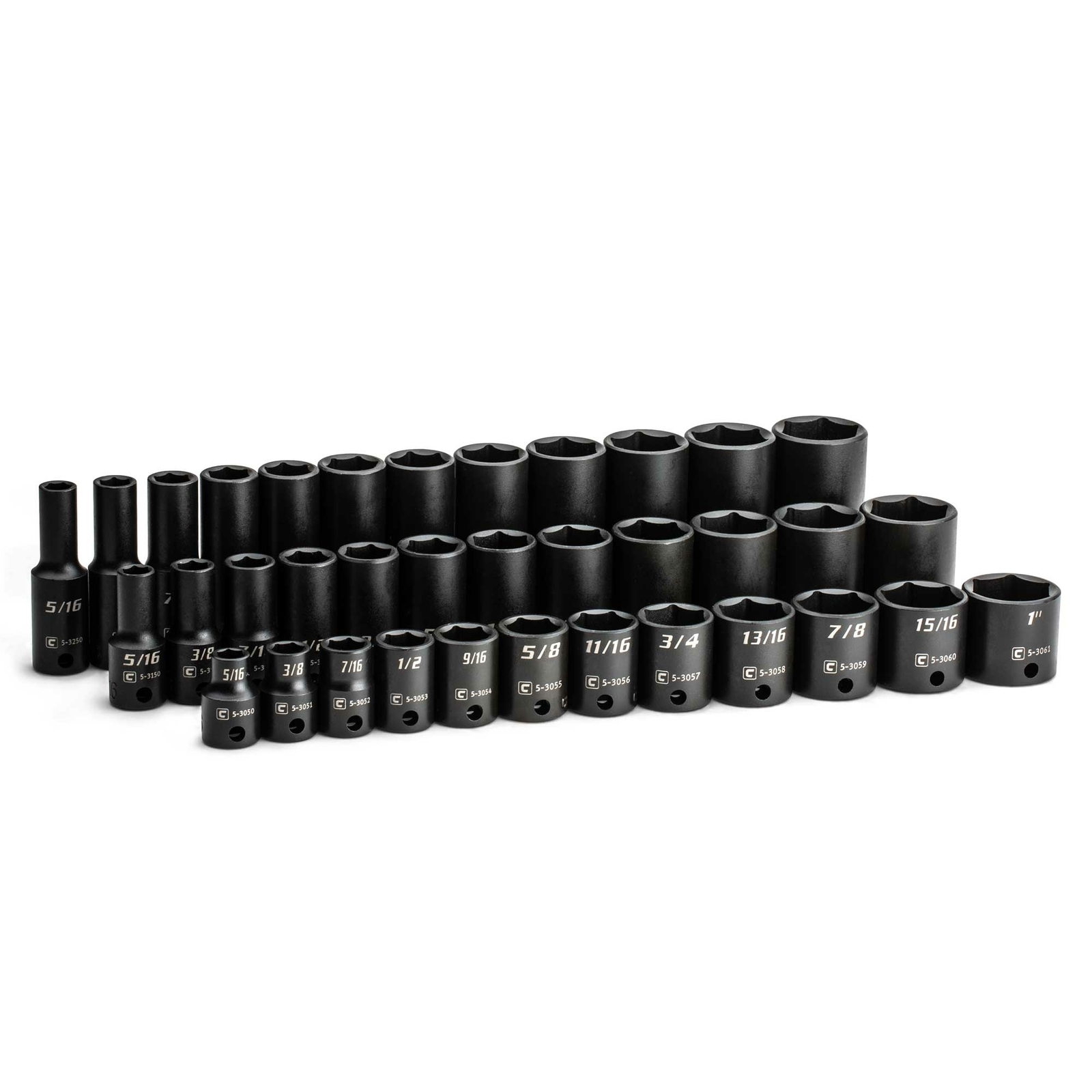 Capri Tools 3/8 in. Drive Shallow/Semi-Deep/Deep Impact Socket Set, SAE, 36-Pc