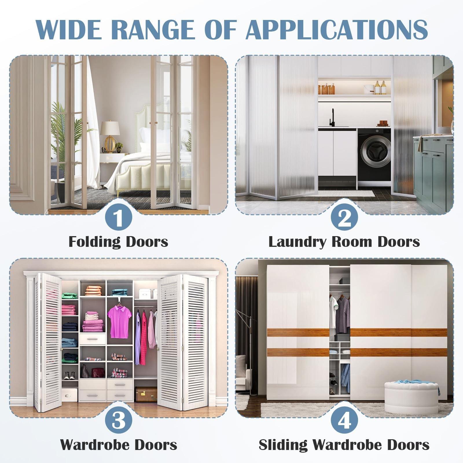 4 Pcs Spring Loaded Bi-Fold Door Hardware Kit - Top Roller Guide Wheel Silver