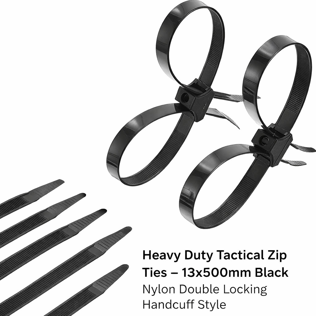 10-100pcs Heavy Duty Tactical Handcuff Zip Ties 13x500mm Black Nylon Dbl Locking