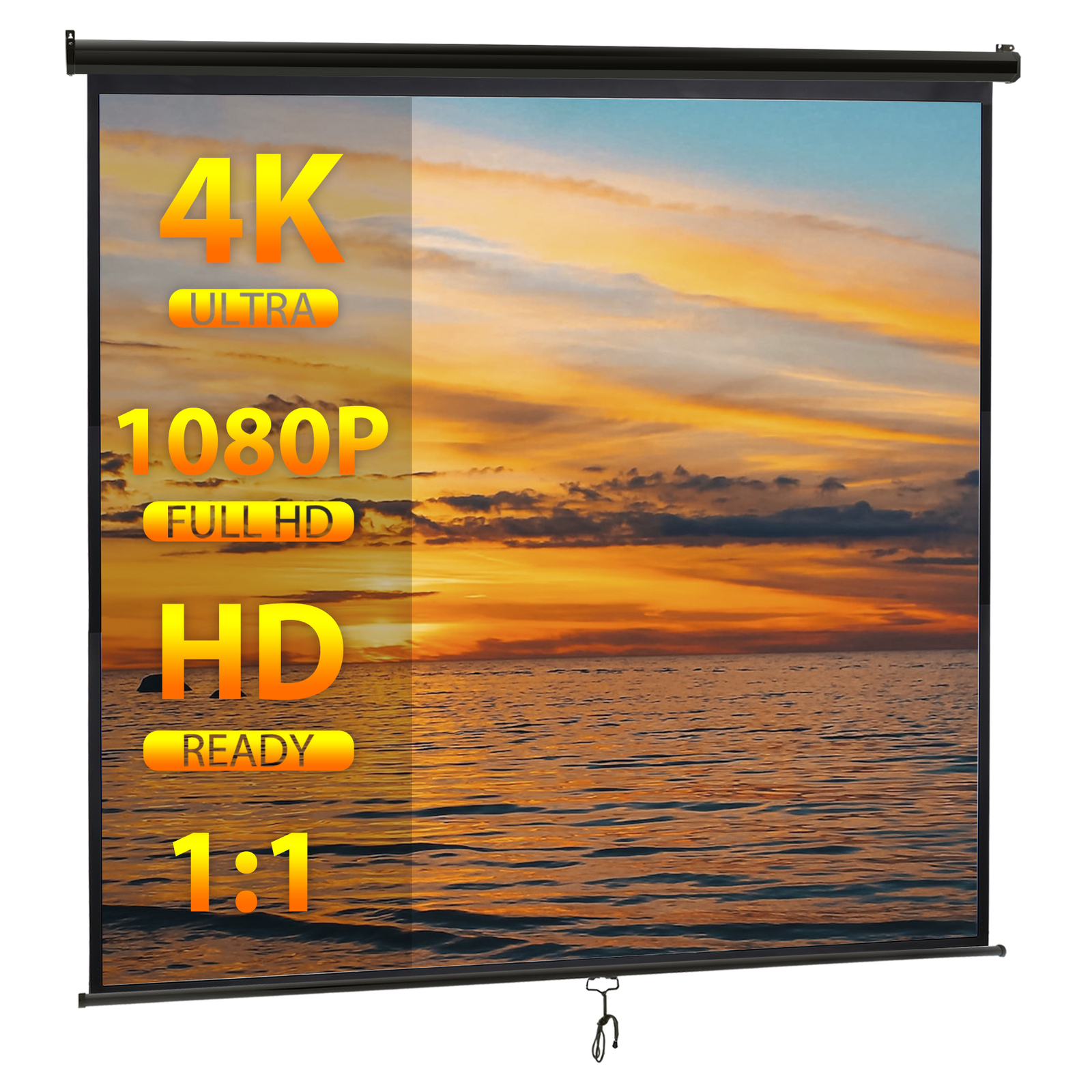 120" 1:1HD Diagonal Dimension Pull Down Projection Screen HD Movie Theater Black