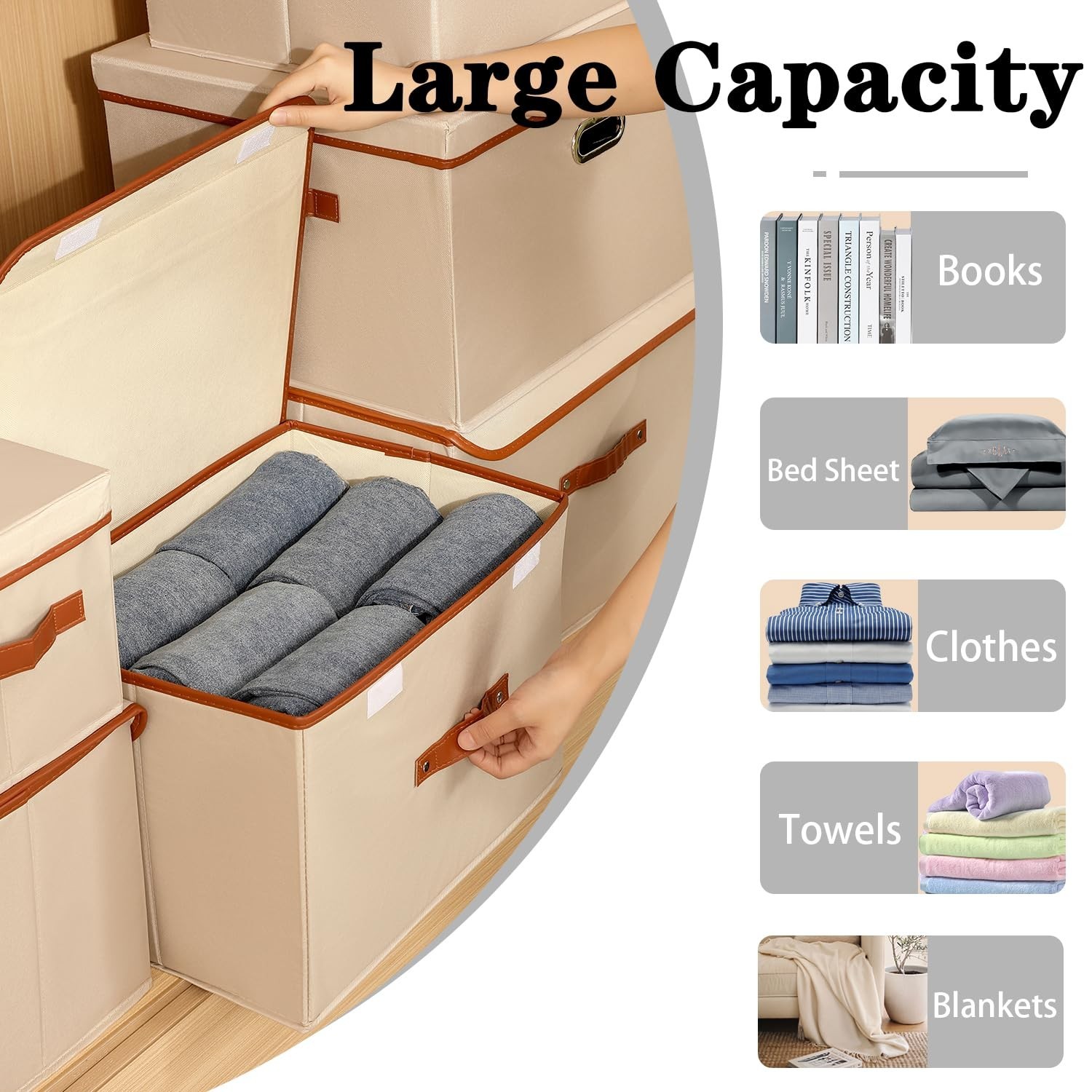 Tuza 4 Pack Large Fabric Storage Bins with Lids, Foldable Storage Boxes with ...