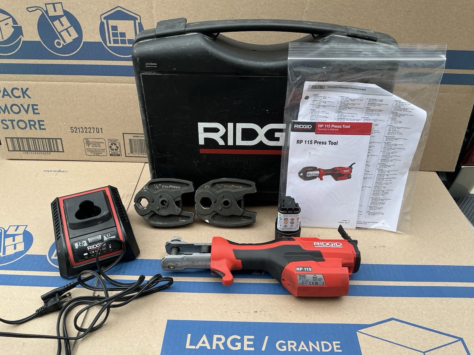 Ridgid RP 115 Mini Press Tool 1/2"-3/4" Copper/Stainless Fittings w/ 12v Battery