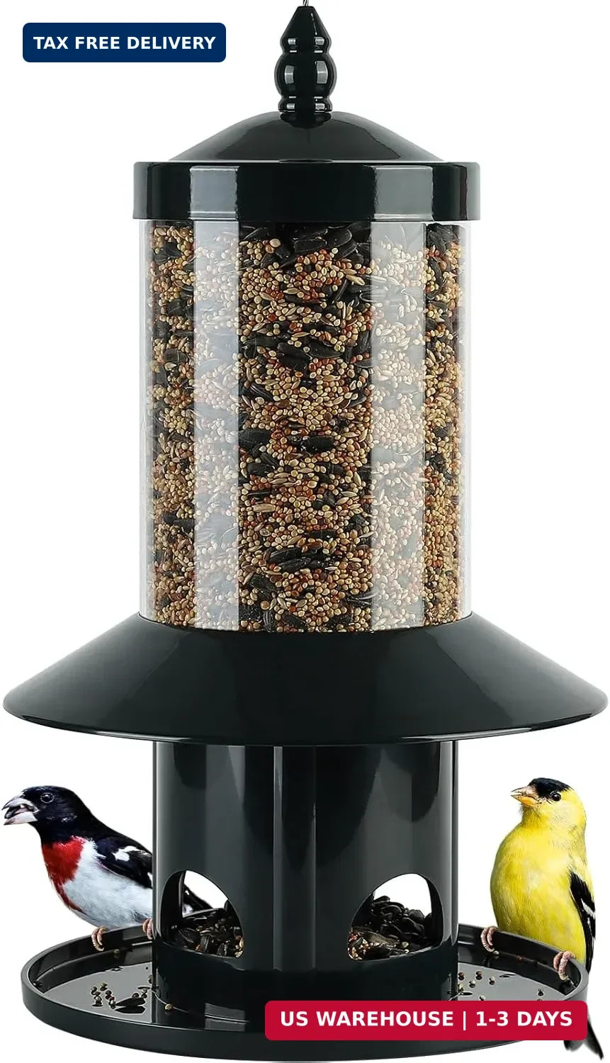 Squirrel Proof Bird Feeder - 360° Feeding Perch Tray for Outdoor Hanging Wild Bi