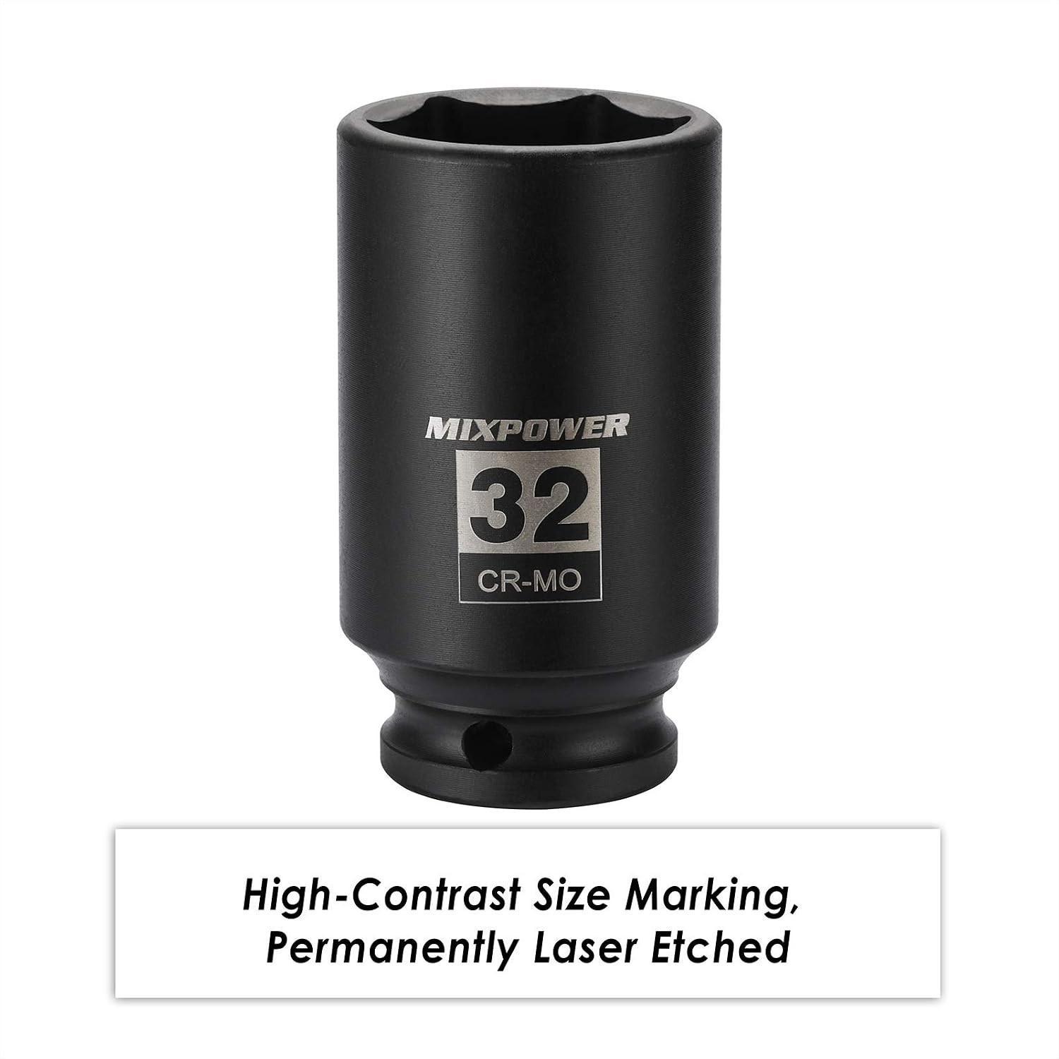 Professional Grade 1/2" 32mm Axle Nut Socket, CR-MO with Black Phosphate Finish
