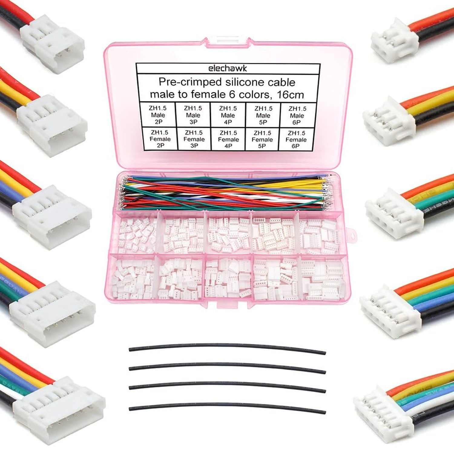 ZH 1.5MM Male Female Connectors and 28AWG Pre-Crimped Silicone Cables kit, ZH...