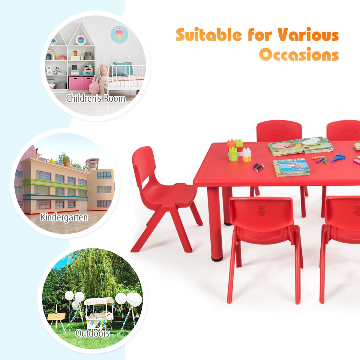 6-pack Kids Plastic Stackable Classroom Chairs Indoor/Outdoor Kindergarten Red