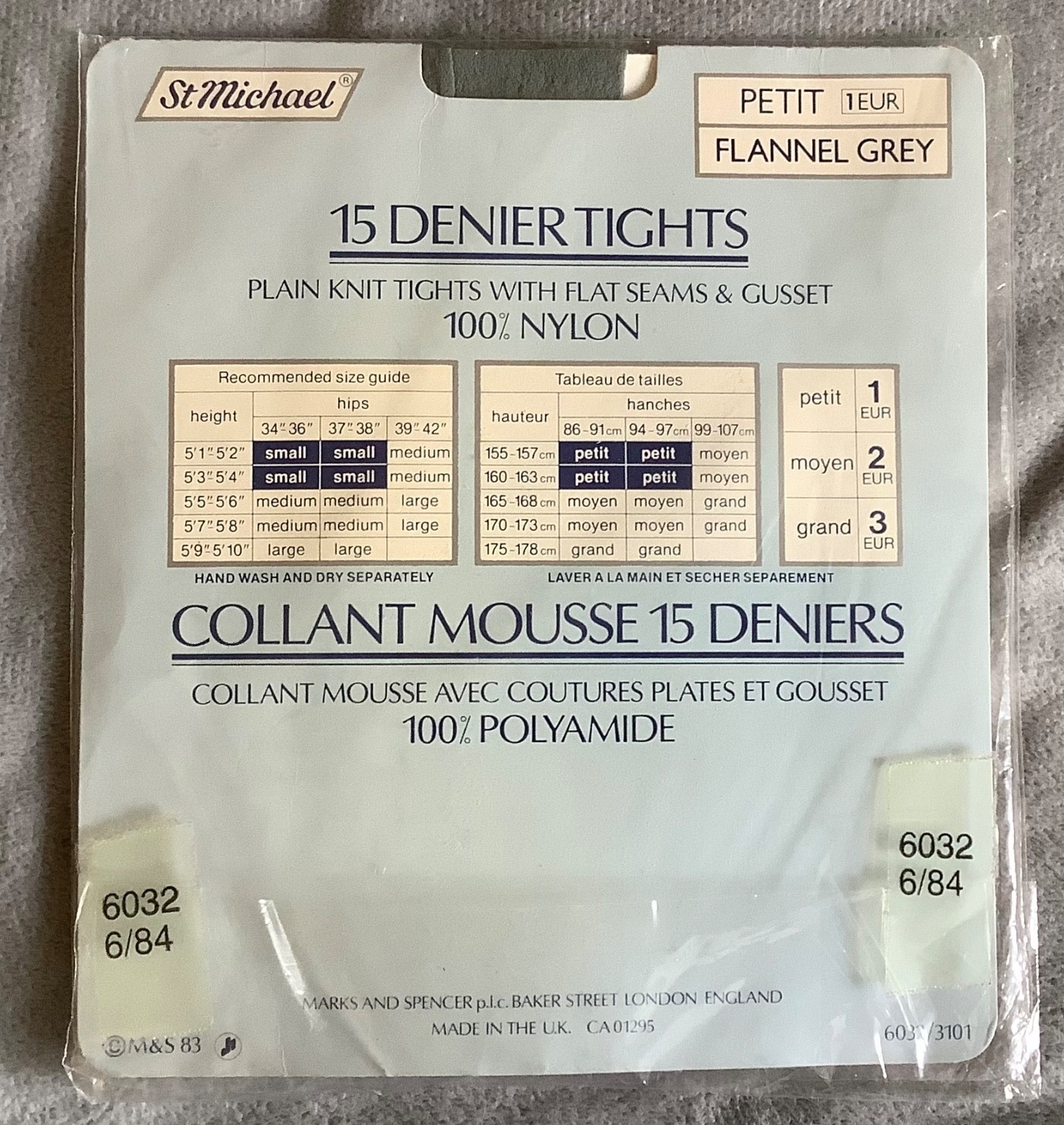 St Michael 15 denier plain knit tights “Flannel Grey” Size Small - BNIP
