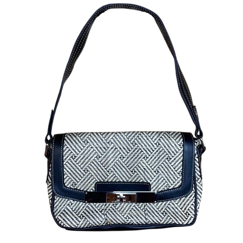 American Living Black Cream Woven Chevron Shoulder Bag Silver Hardware Handbag