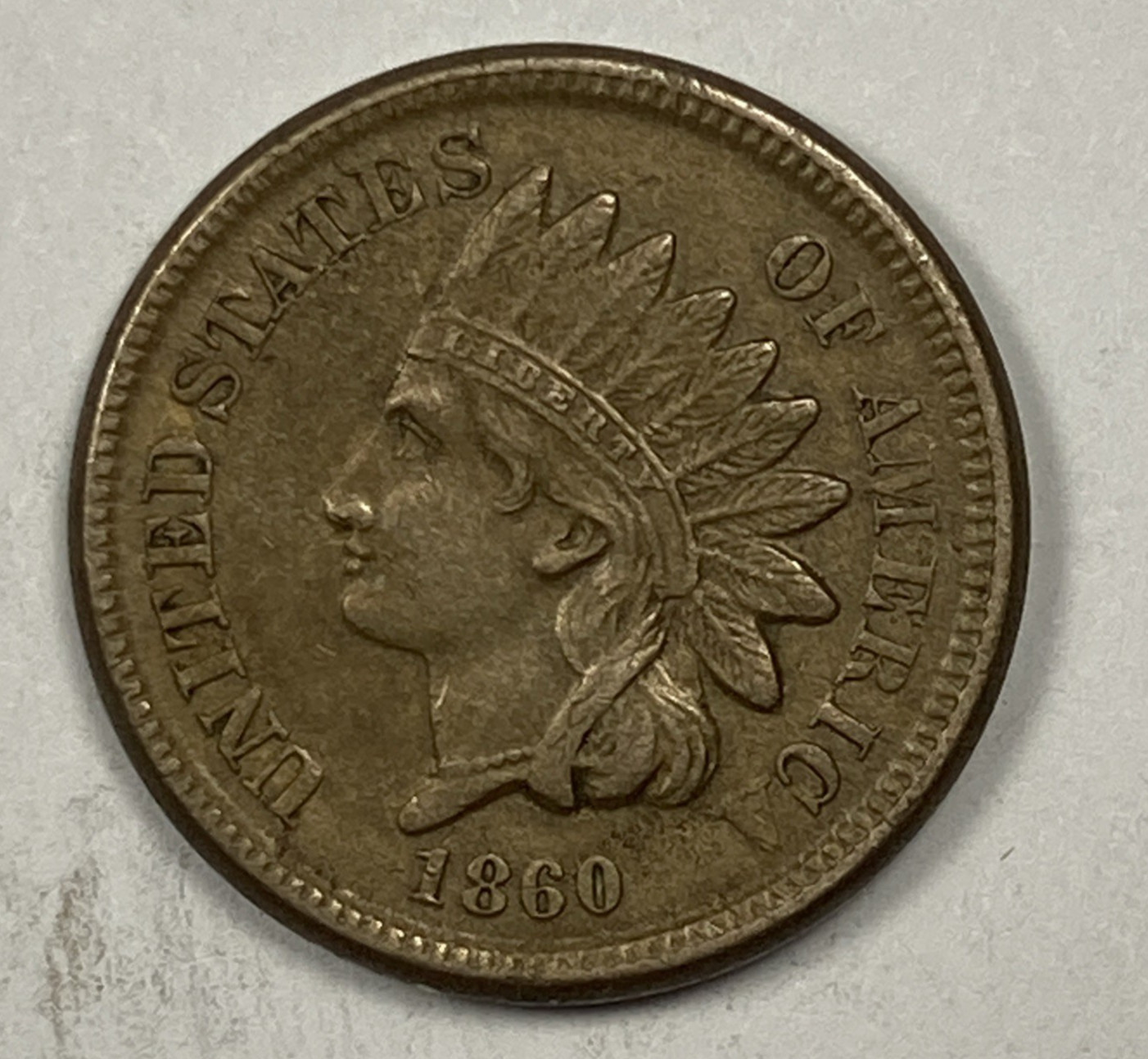 1860 Indian Cent .01. Nearly Extra Fine.