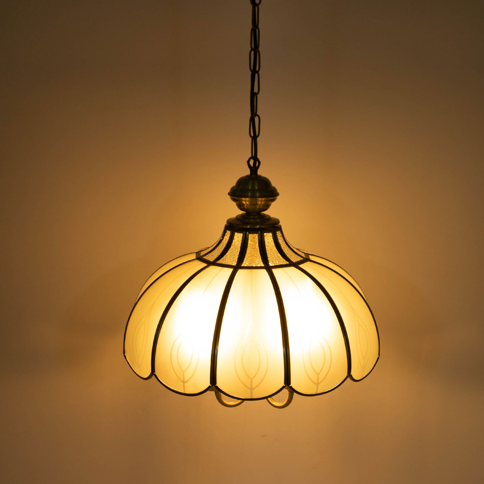 16in Vintage Ceiling Light Fixture, Glass Chandelier, Vintage Chandelier