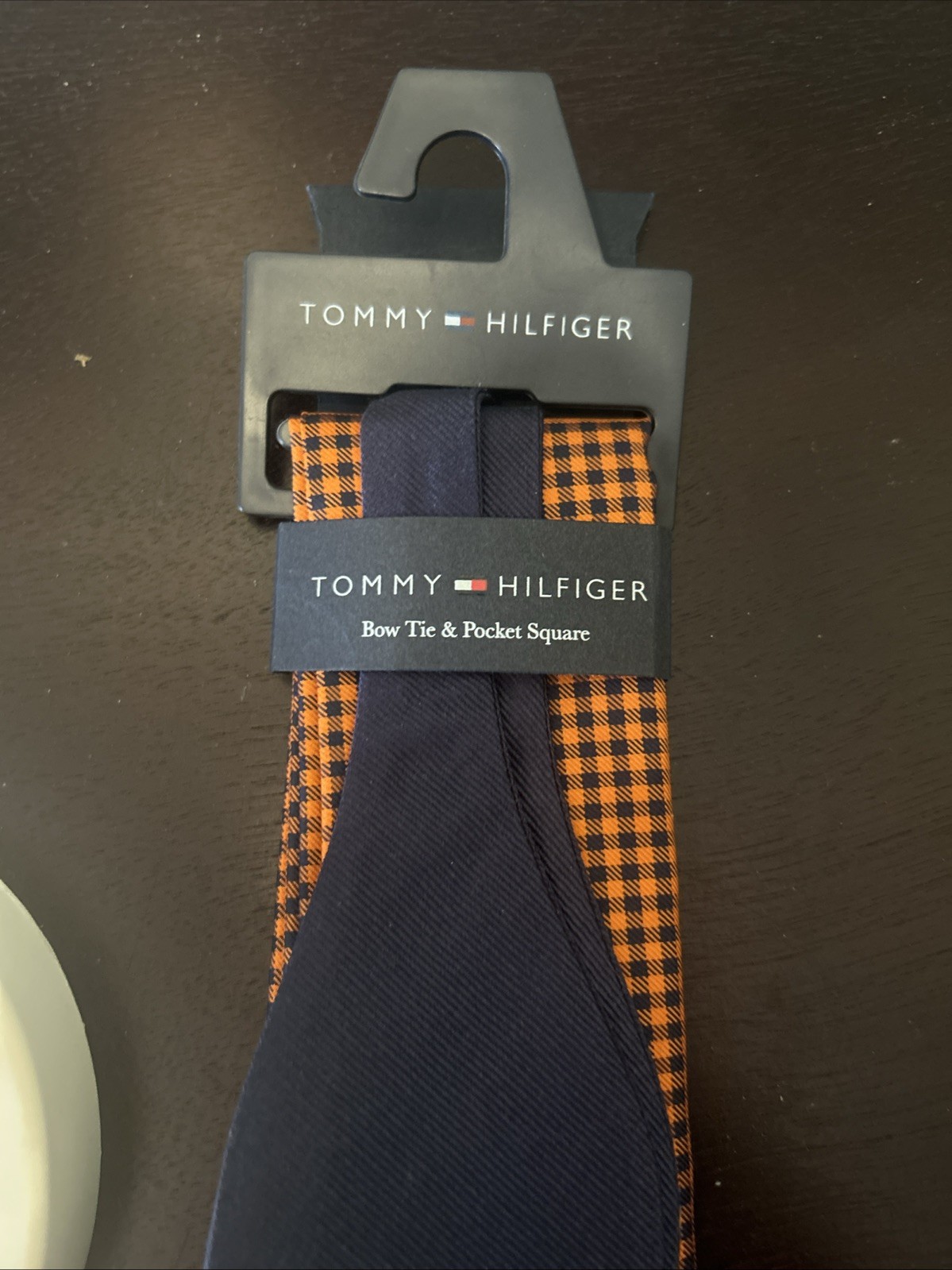 Tommy Hilfiger NWT Bowtie And Pocket Square Blue Orange Check