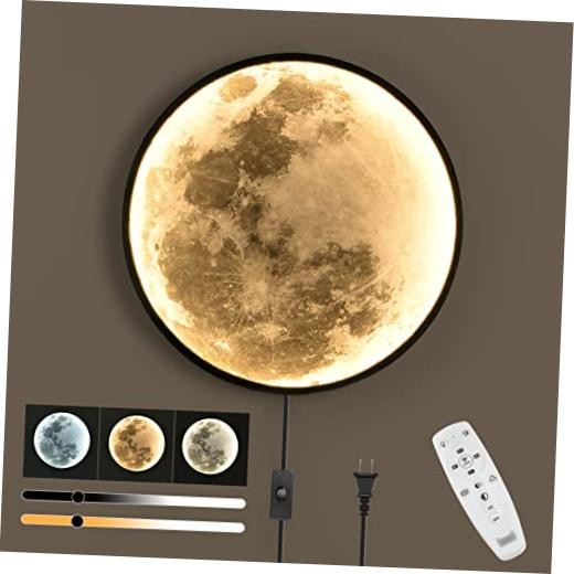 QIYIMEILUX Dimmable Moon Wall Sconce Plug in Modern LED Wall 19.7in Moon Black