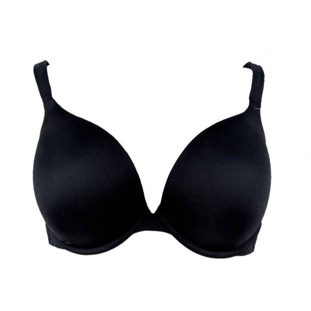 Lane Bryant Cacique Smooth Boost Plunge Bra Solid Satin Size 42DDD Black NWOT