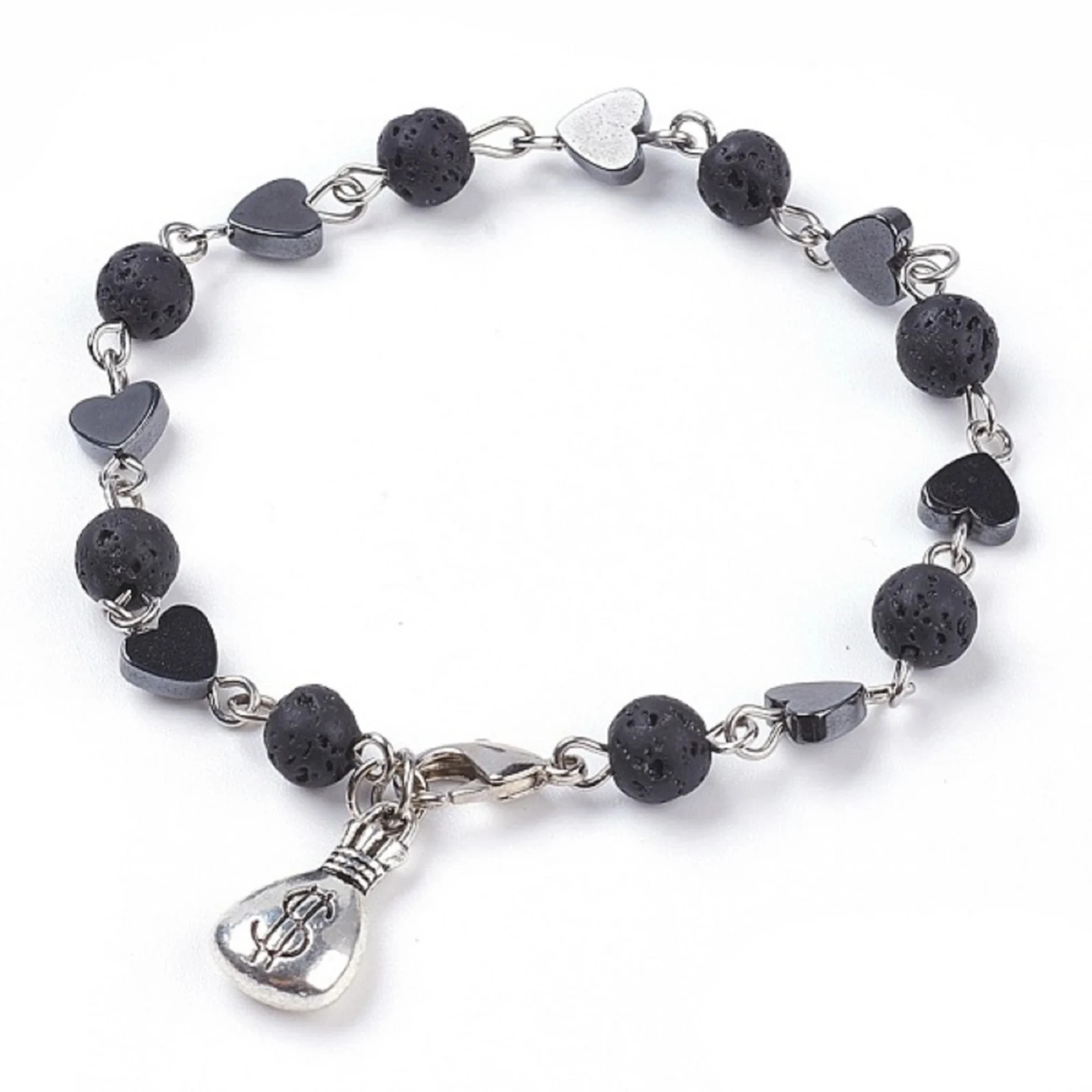 Money Bag Prosperity Bracelet  Lava Beads Unisex Wealth Good Fortune Bracelet