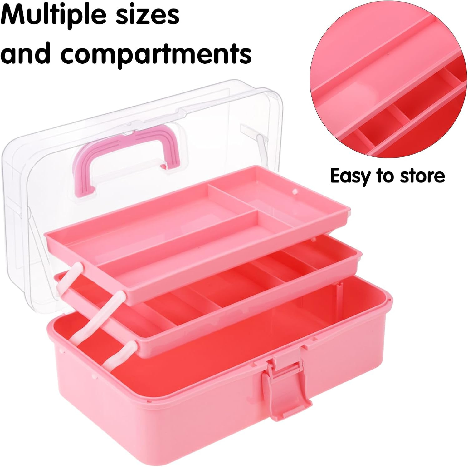 Hair Accessories Box,3-Layer Craft Tackle Art Tool Organizer Pink | 3-Layer Fold
