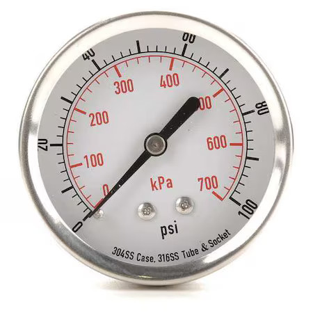 Zoro Select 4Fmw5 Commercial Pressure Gauge, 0 To 100 Psi, 2 1/2 In Dial, 1/4,