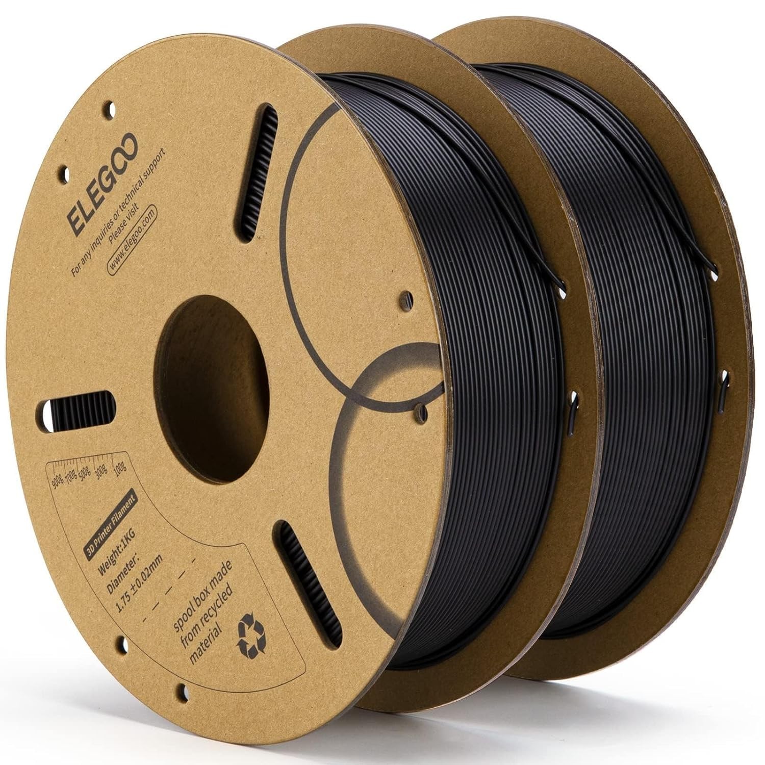 ELEGOO PLA Filament 1.75mm Black 2KG, 3D Printer Filament Dimensional Accuracy +