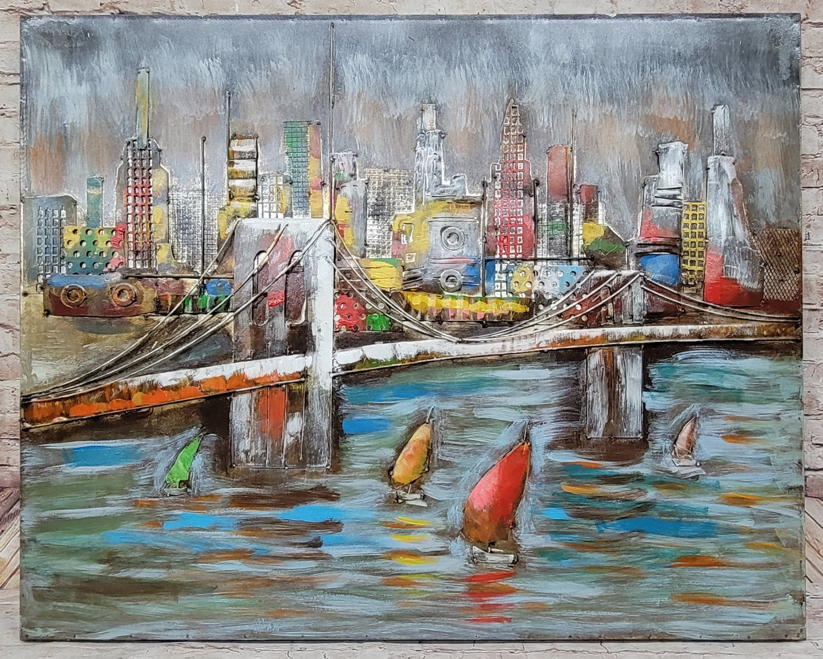 Vintage Urban NY New York City Abstract Cubism Art Easy to Hang