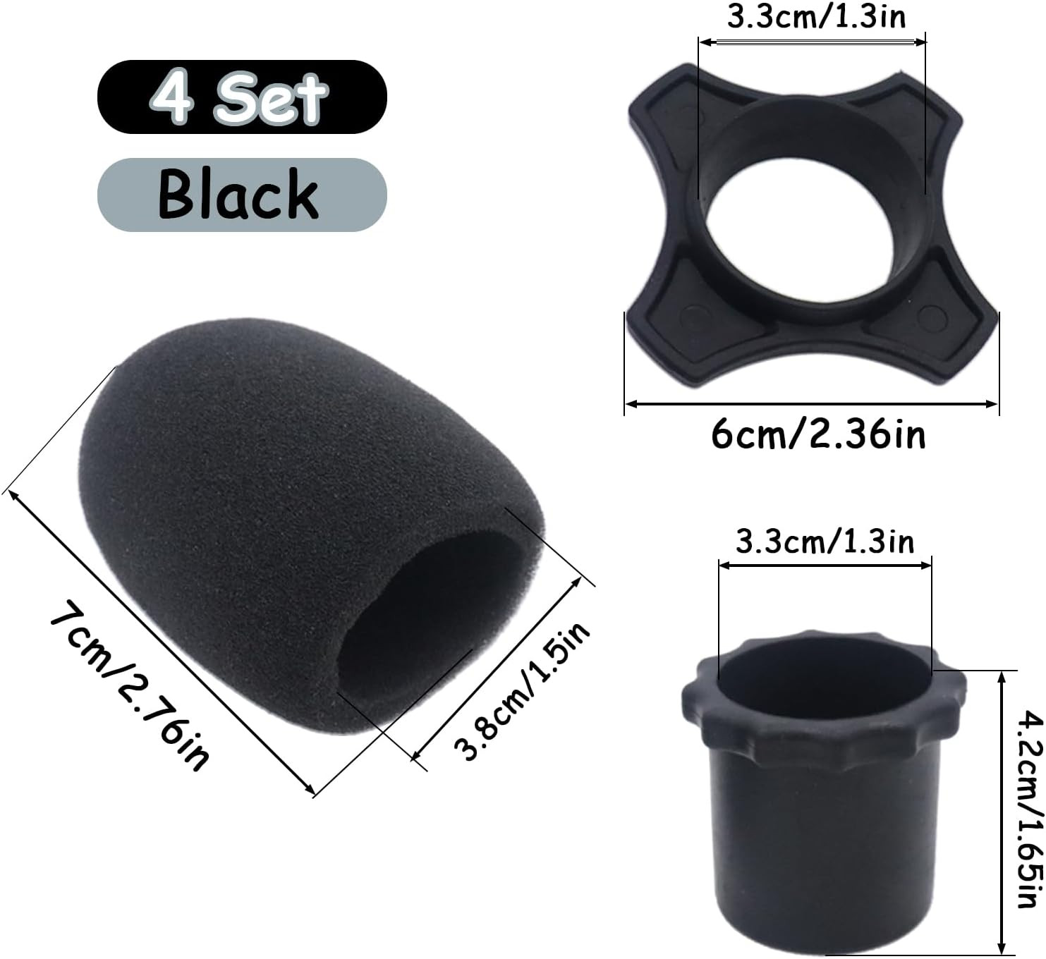 4 Set Black Wireless Handheld Microphone Protection Kit - Shakeproof Anti-Rollin