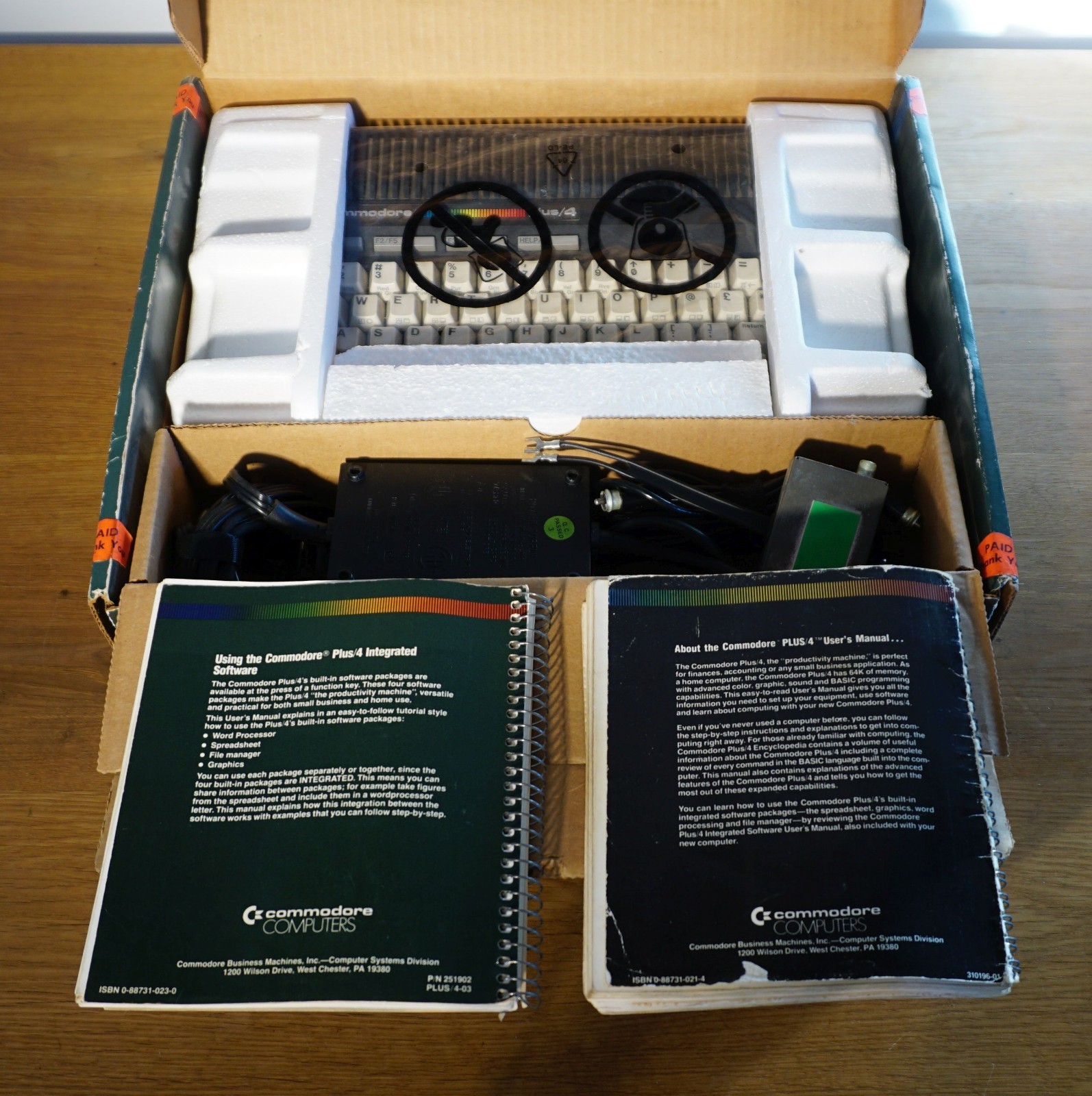 Vintage Commodore Plus/4 Computer With Box & Accessories Manuals Power Test Only