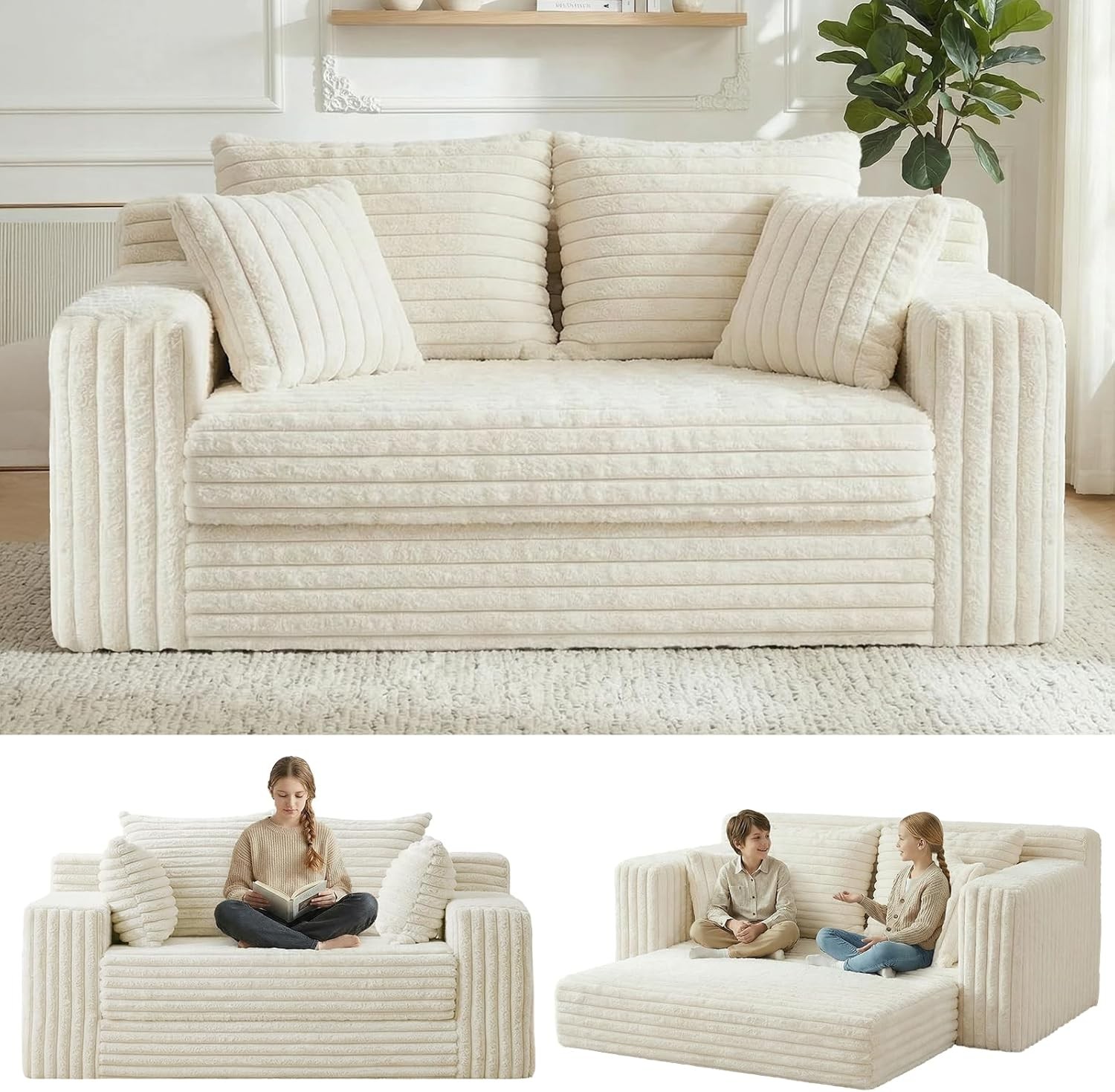 3-in-1 Convertible Sofa Bed Boneless Loveseat Sleeper & Folding Couch Bed W/ 4