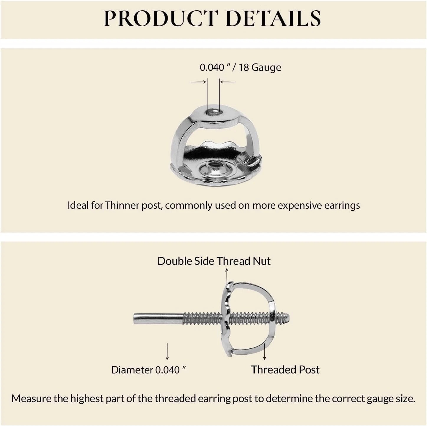 High-Quality White Gold Earring Back Replacements