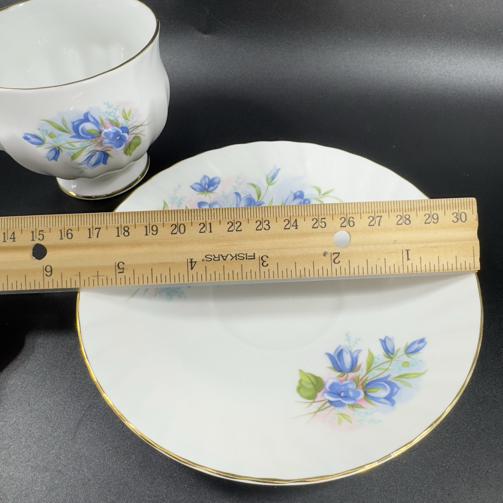 Queens Rosina China Co Blue Flowers Teacup Saucer Set Porcelain Vintage England