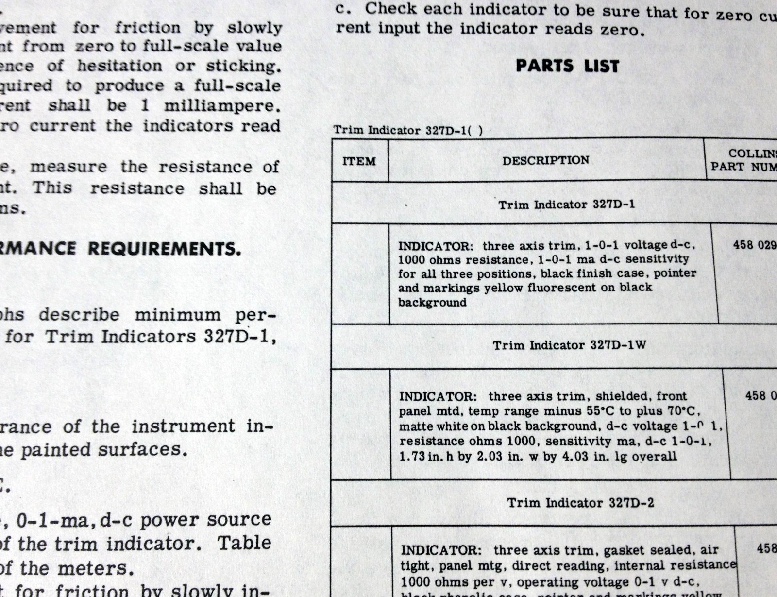 Collins 327D-1, 327D-1W & 327D-2 Trim Indicator Tech Data Sheet