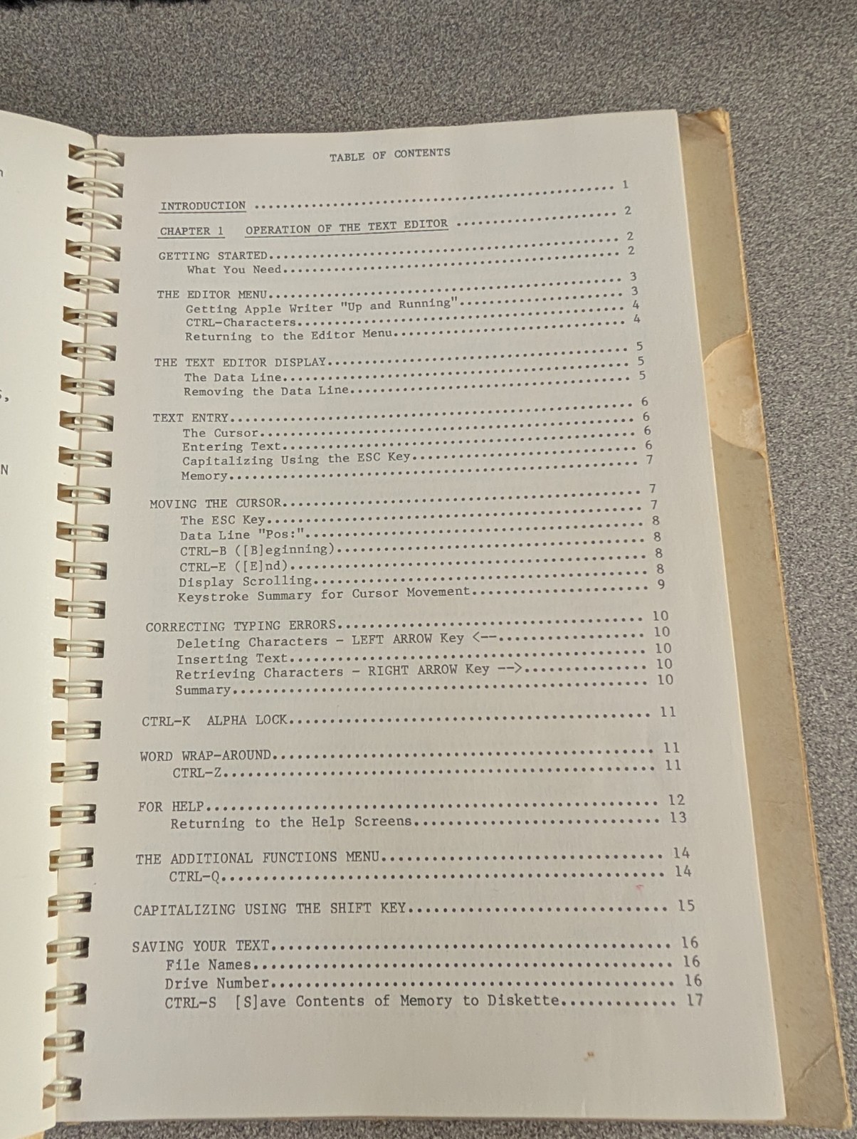 Original spiral-bound Apple Writer ][ Operating Manual (1981)