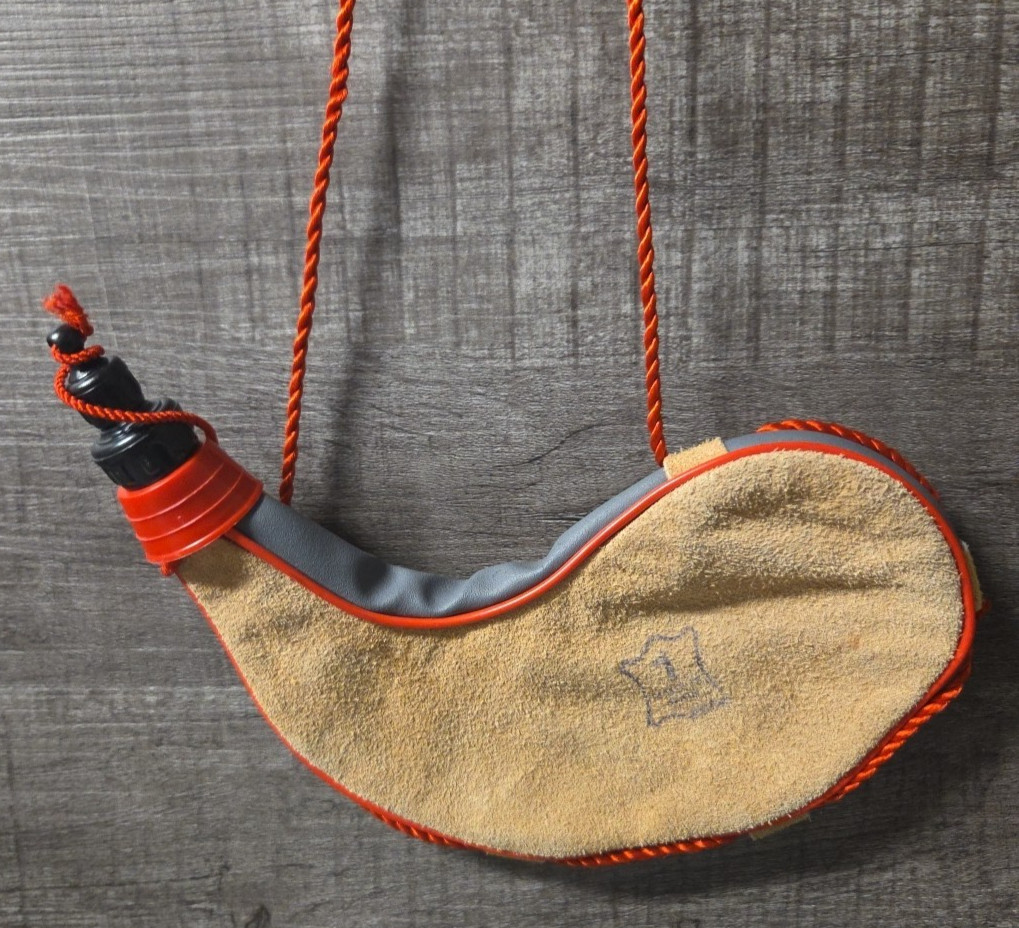 Vintage Bota Bag leather waterskin made in Spain tan red gray w/ carrying rope