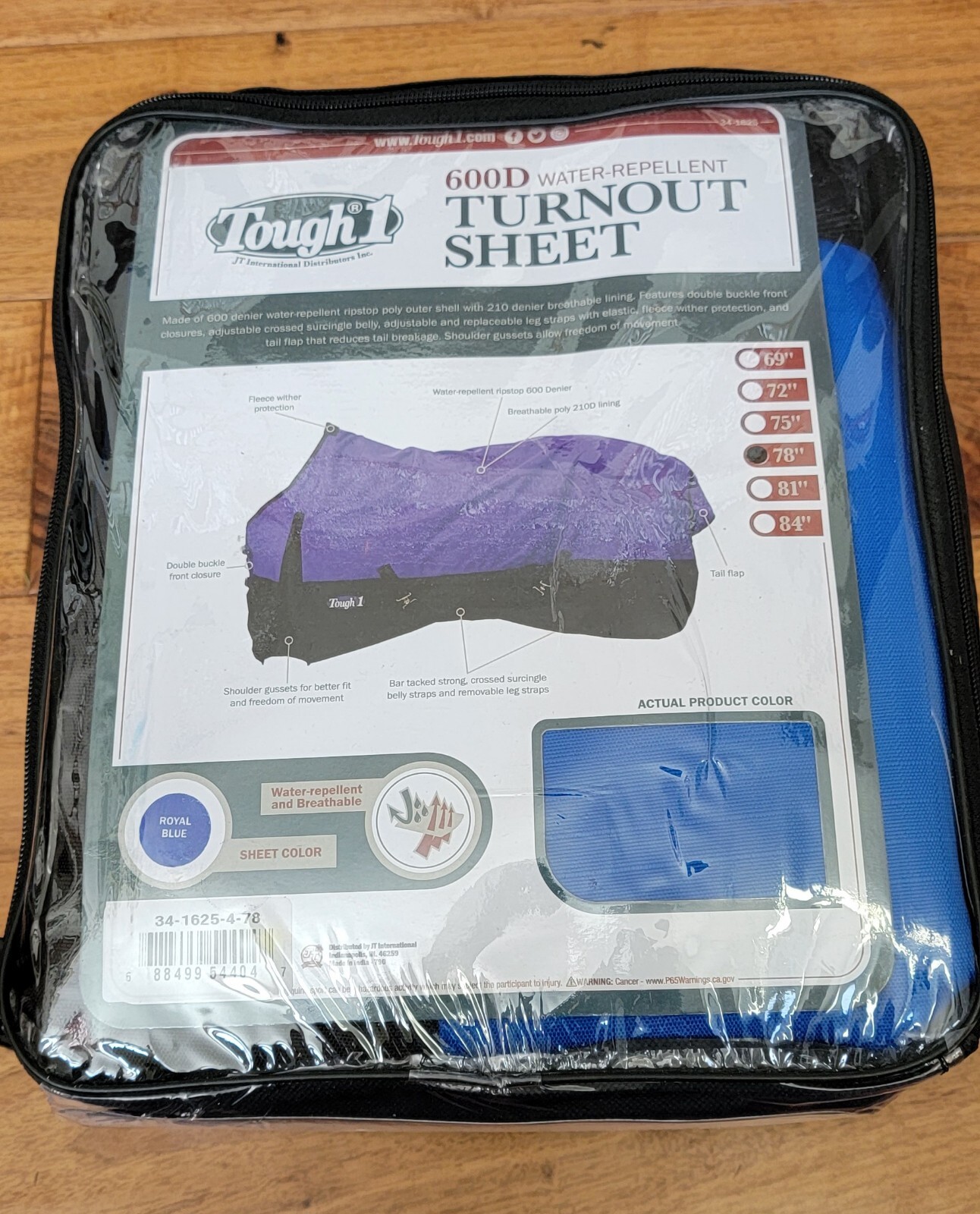 Tough 1 Turnout Sheet 78" Blue 600 Denier Horse NWT