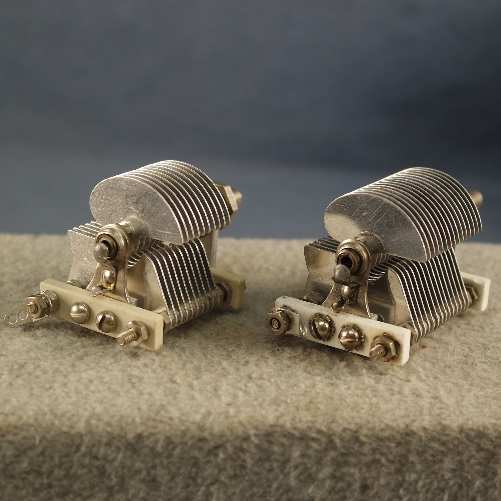 TWO Variable Capacitors 10-114 & 13-155 pf 1/4" Shaft, Same Style Capacitors