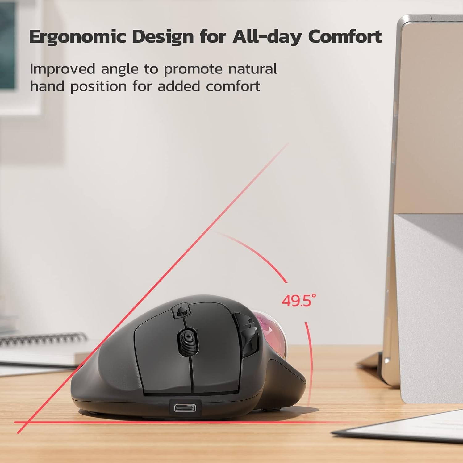 M501 Wireless Trackball Mouse, Rechargeable Ergonomic, Thumb-Controlled, Smoo...