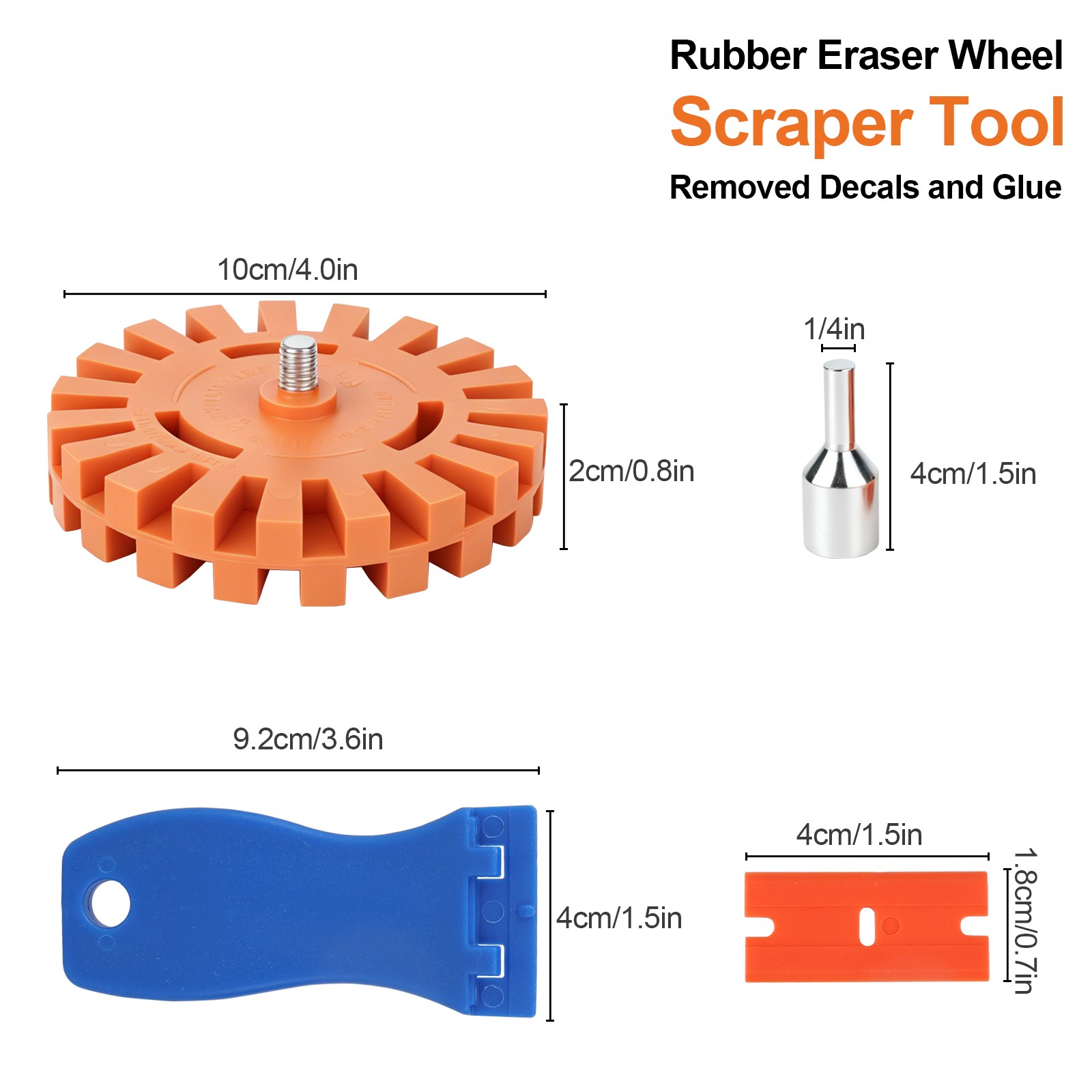 4" Rubber Eraser Wheel Decal Remover Drill Scraper Blade Remove Adhesive Sticker