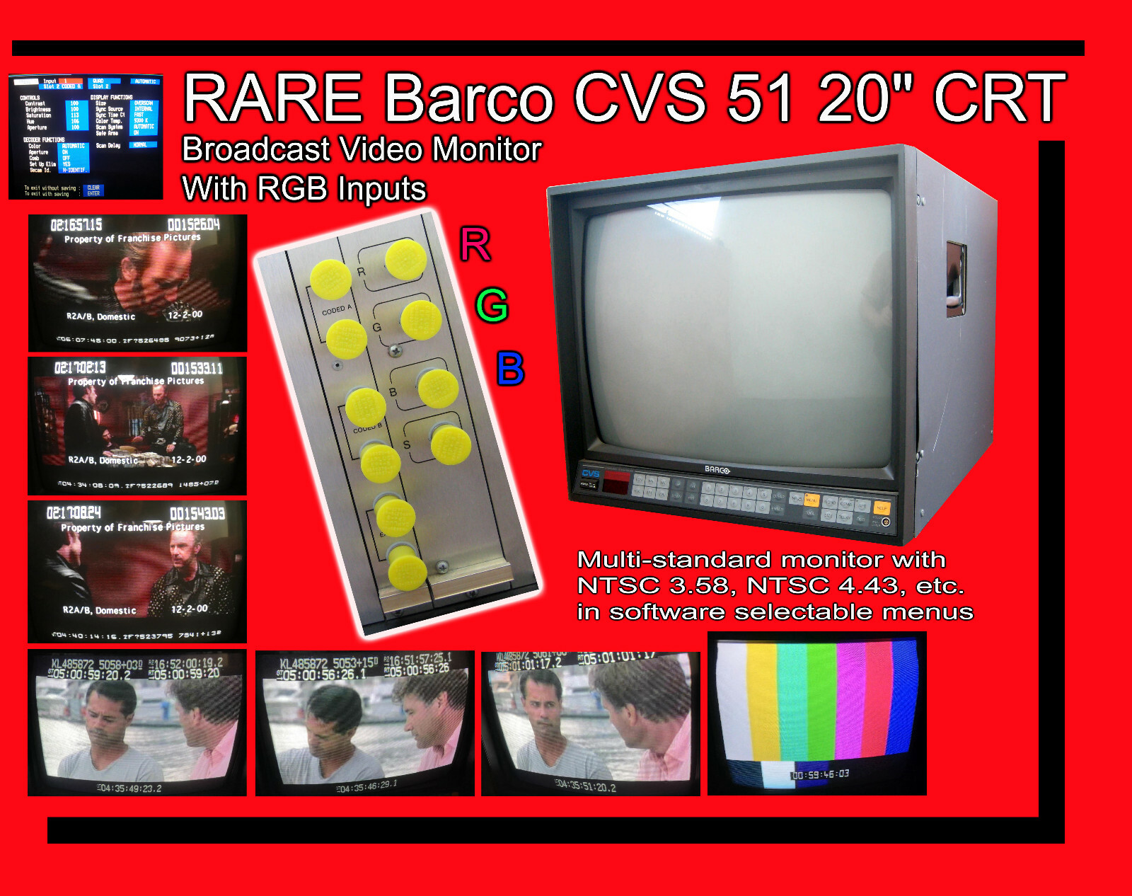 RARE! Barco CVS 51 20" CRT Broadcast Video Monitor w/RGB Inputs Gaming Loc.PU LA