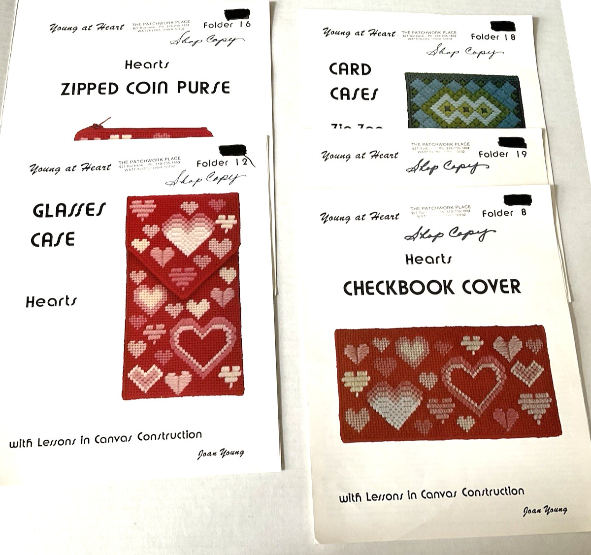Needlepoint Charts 5 Young At Heart Joan Young Keys Case Checkbook Glasses Coin