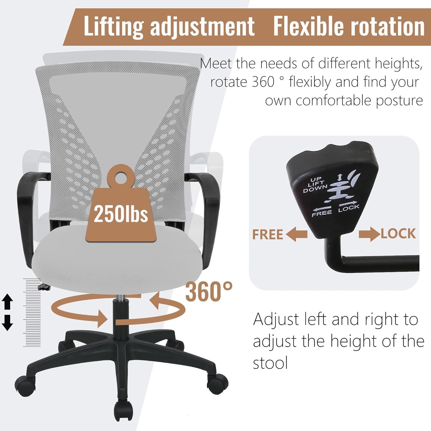 Adjustable Mid Back Mesh Chair with Armrests for Optimal Comfort at Work